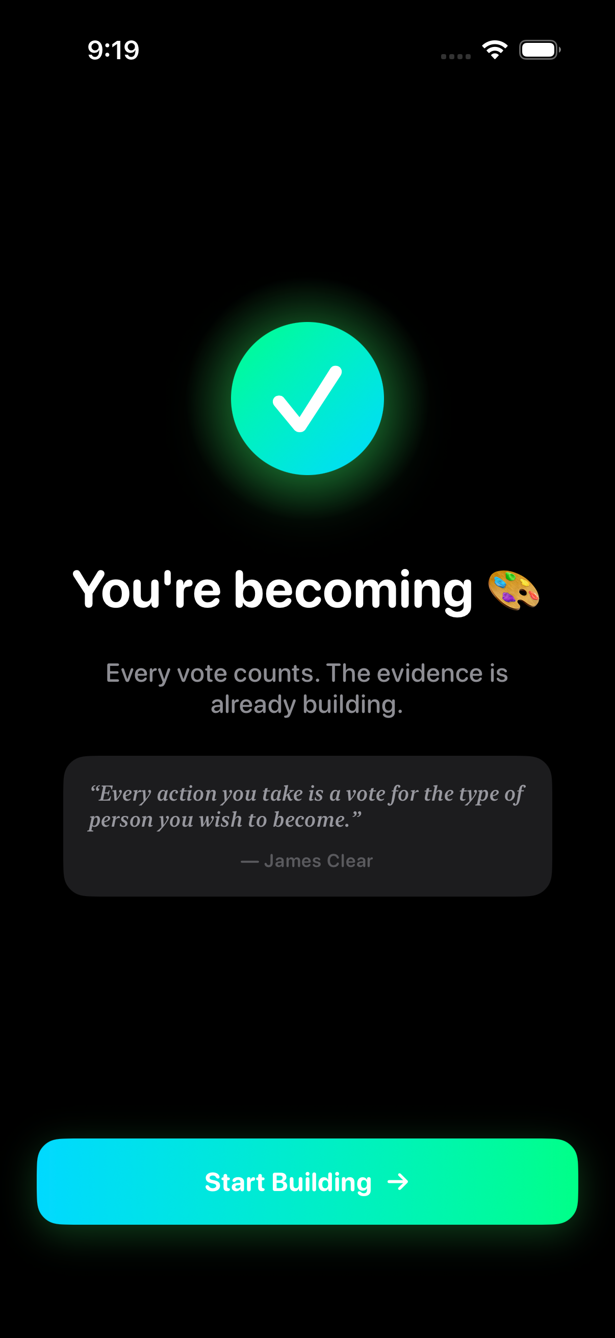 Become app – onboarding completion showing identity confirmation